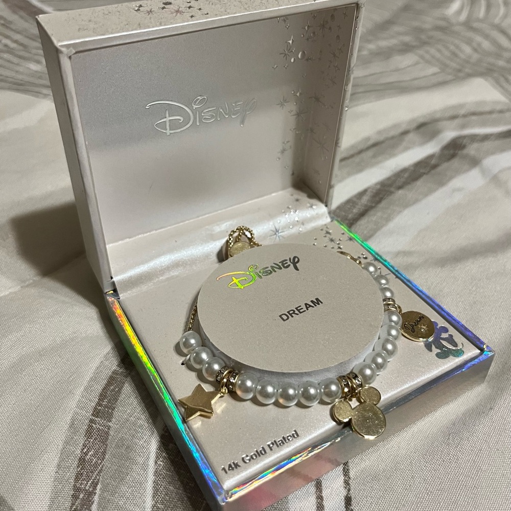 Disney Gold & White Pearl Charm Bracelet
